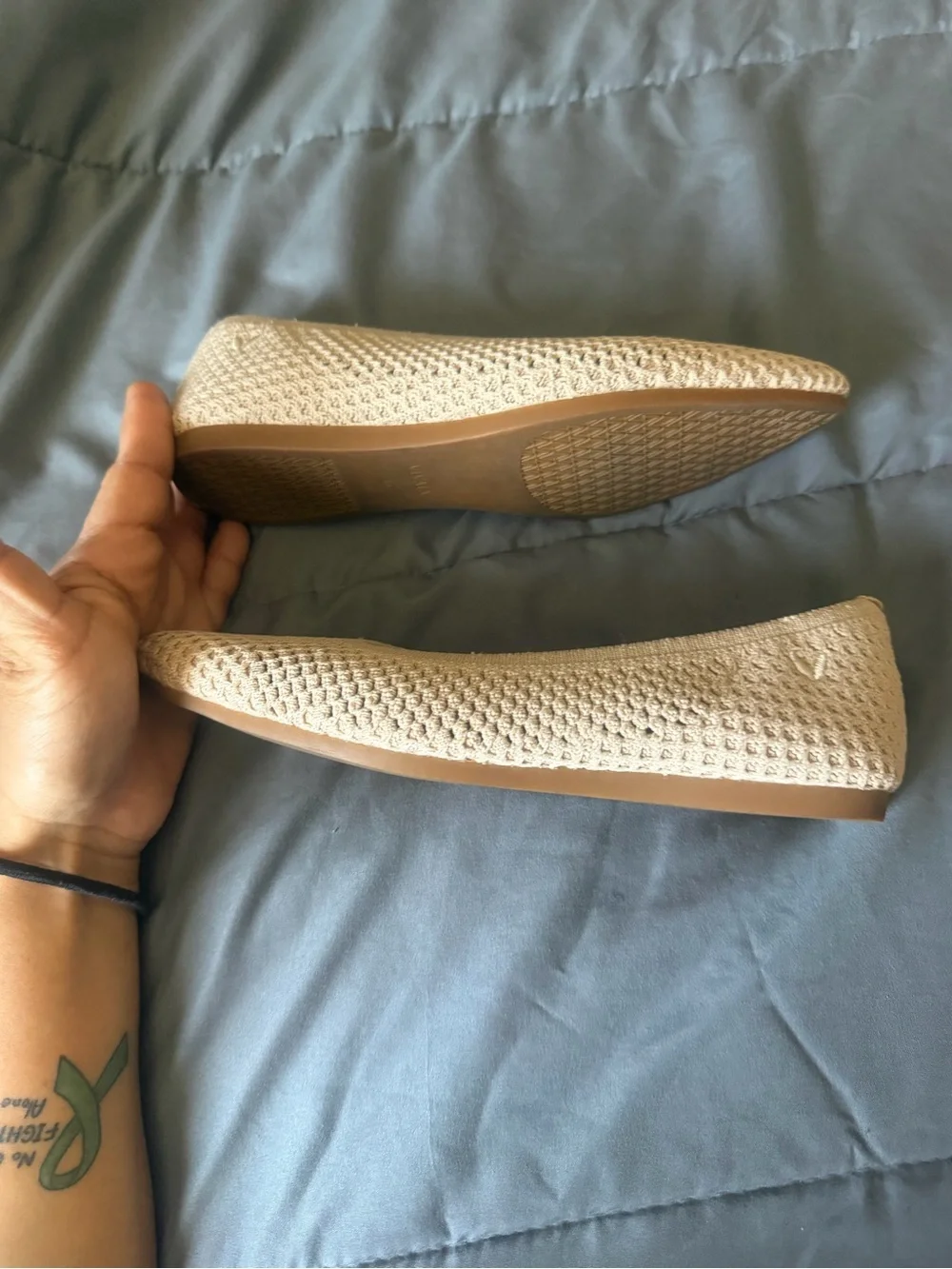 Vivaia Women's Knit Pointed-Toe Flats in Light Beige